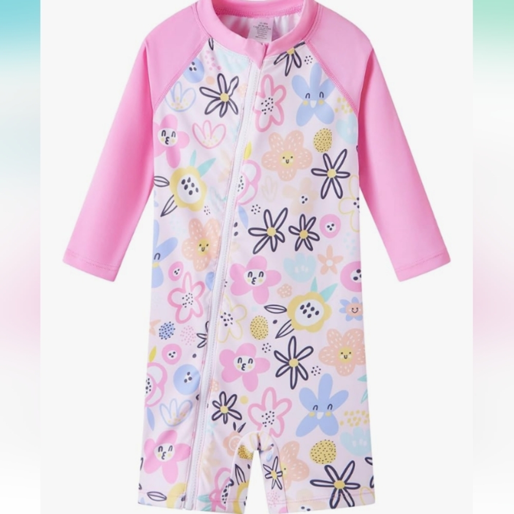 Floral Pink Long Sleeve Swimsuit w UPF 50 sz 2T-3T NWT